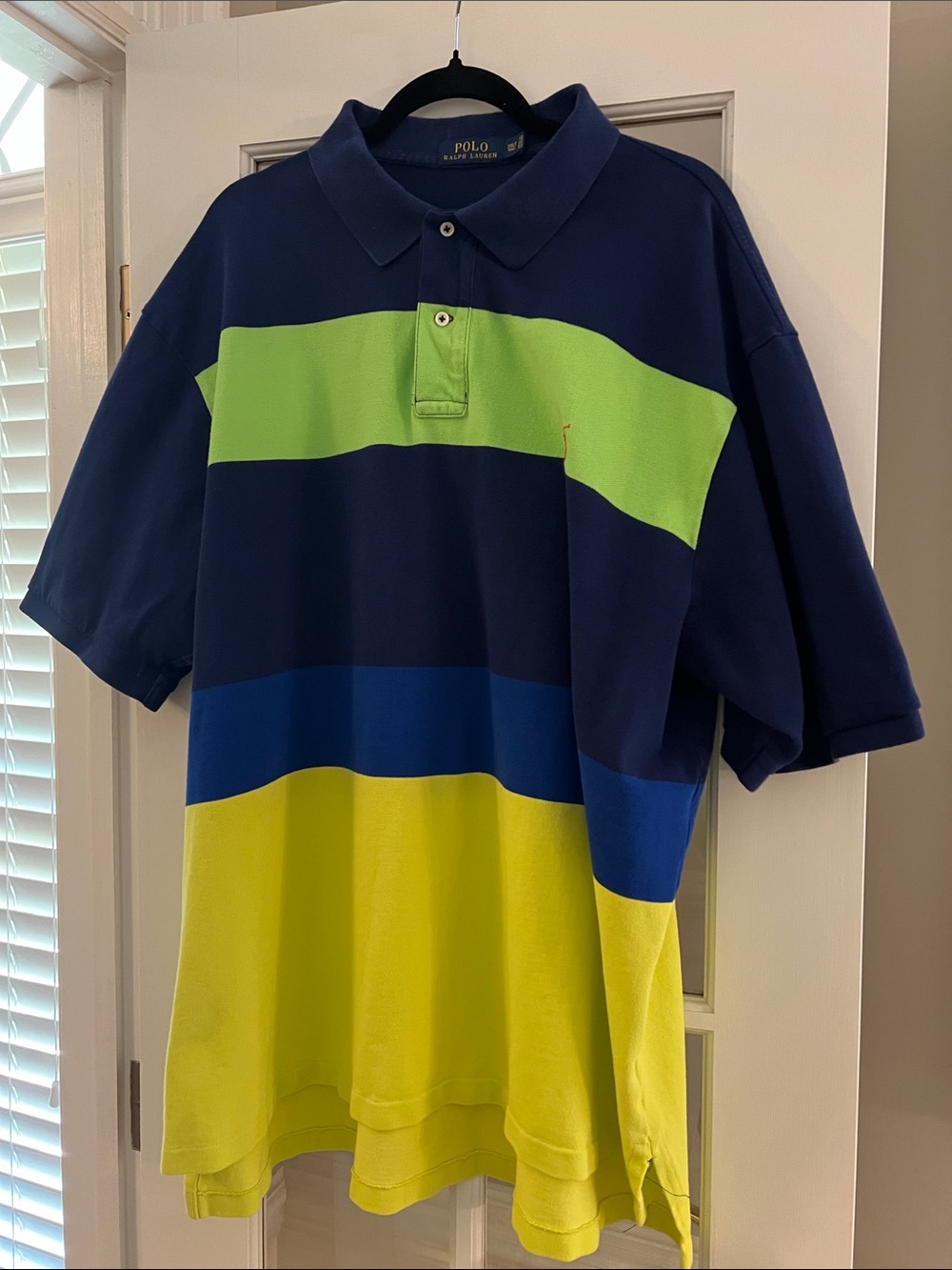 Polo by Ralph Lauren Navy, Lime & Yellow Striped Polo Shirt